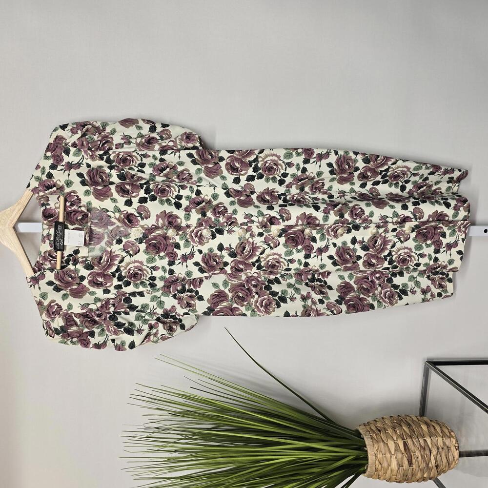 Vintage All That Jazz Floral Rose Button Front Dress Size 9/10 Made in USA 90s